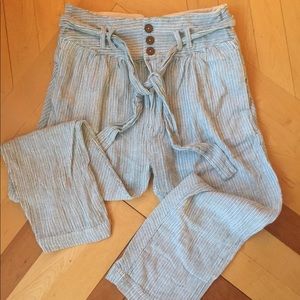 Breezy pin striped linen pants with belted waist